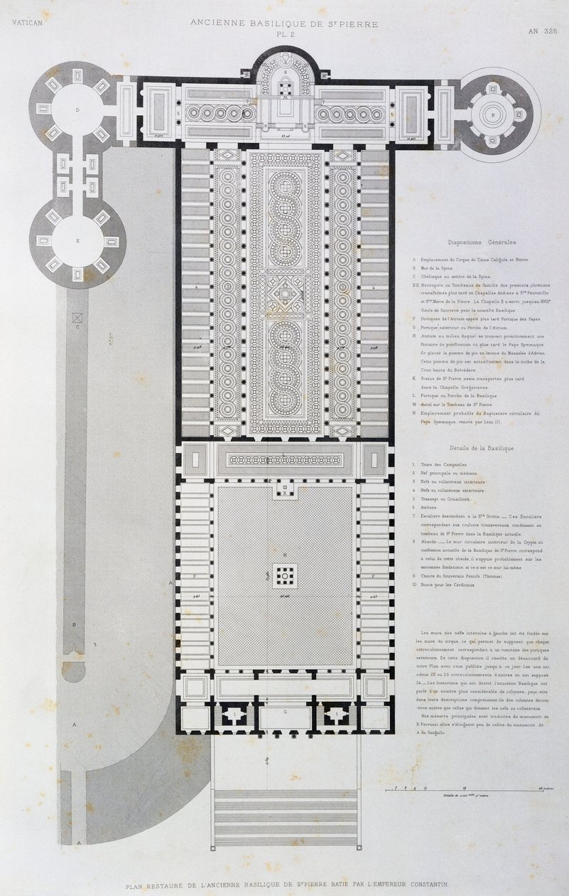 Restored layout of Old Basilica built by Emperor Constantine, engraving from Vatican and St Peter