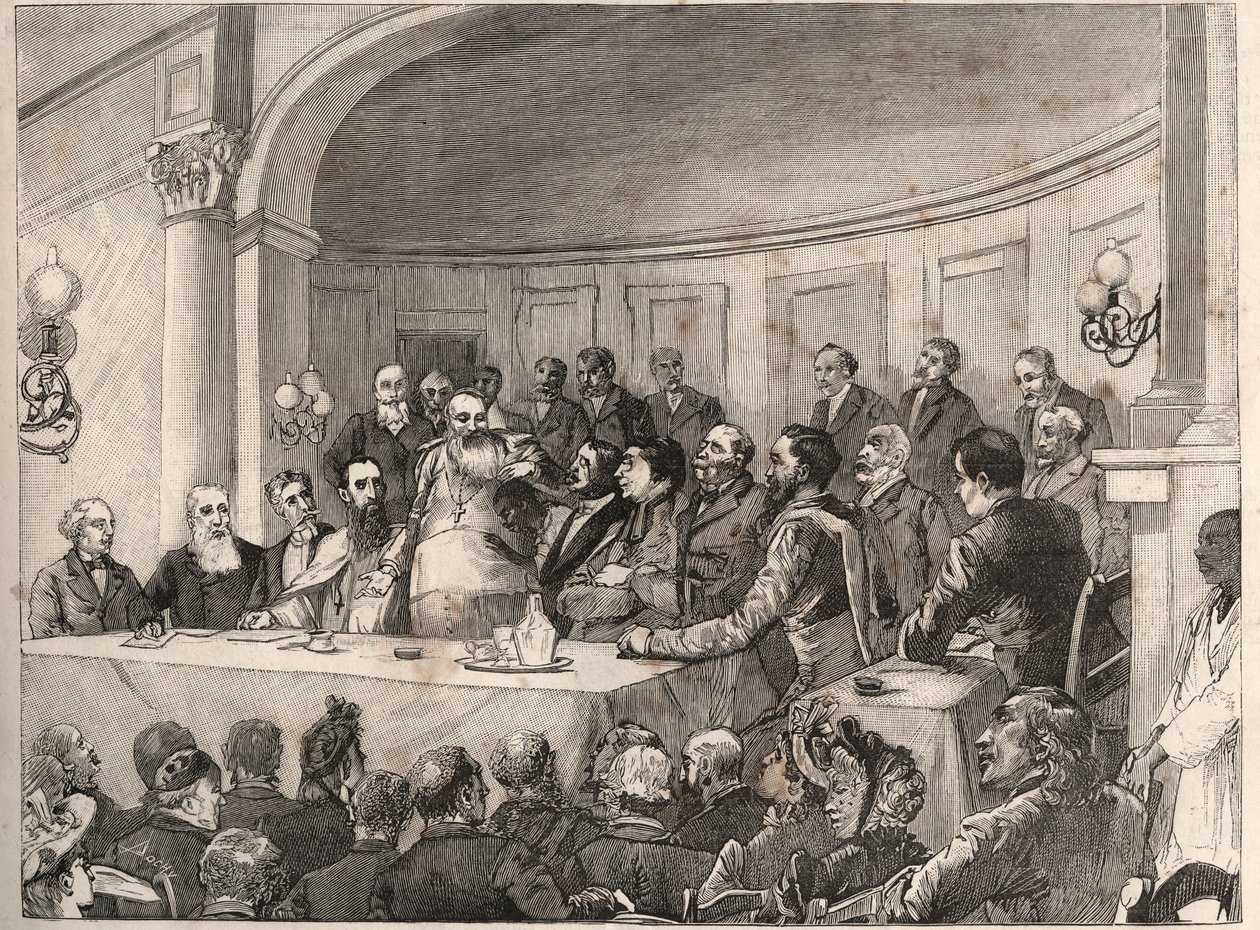 The Anti-Slavery Congress Held in Paris on 21, 22 and 23 September 1890 at the Geography Society in the Presence of Jules Simon, Emile Keller and Monseigneur Lavigerie - Engraving after Paul Merwart