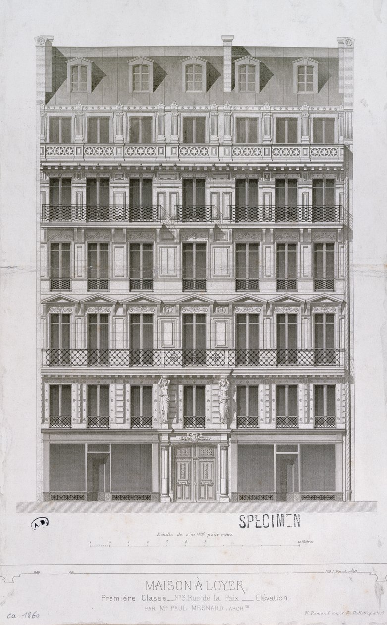 Design for a Block of Flats of the Haussmann style in the rue de la Paix, Paris by Paul Mesnard