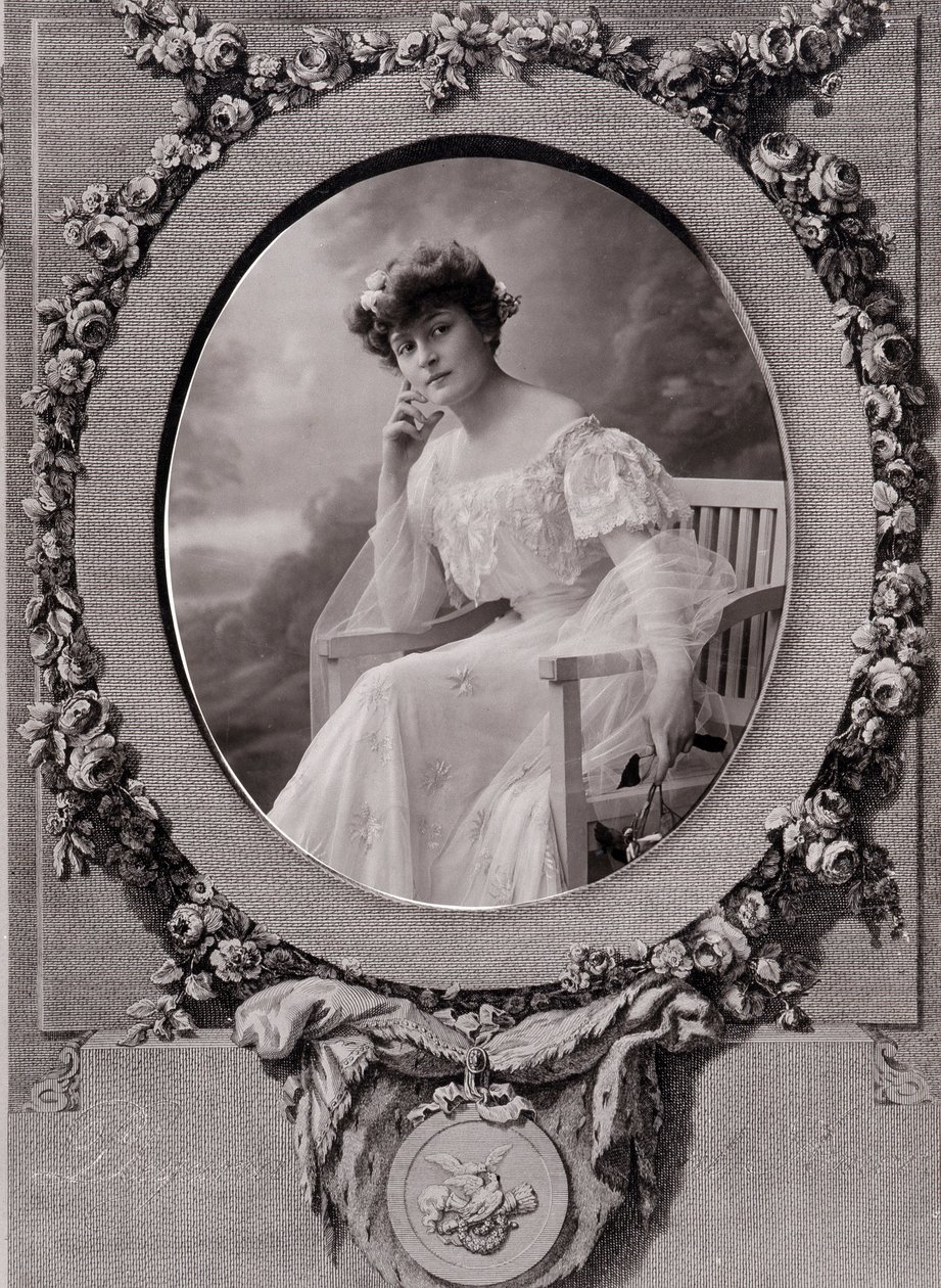 Portrait of a Lady Sitting on an Oval Bench in a Background Decorated with Flowers by Paul Nadar