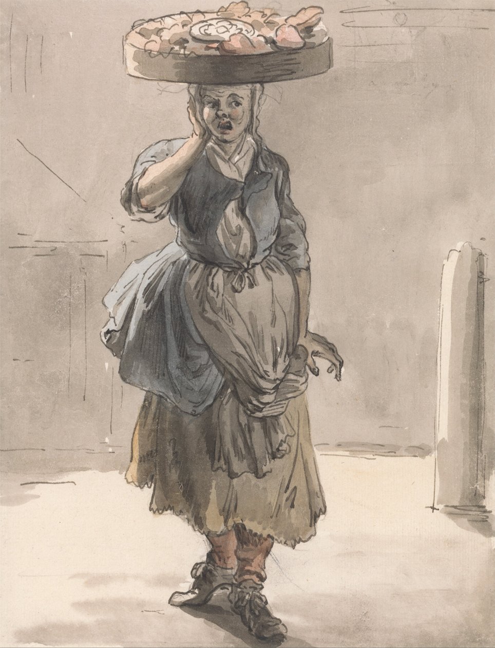 London Cries- A Girl with a Basket on Her Head (Lights for the Cats, Liver for the Dogs) by Paul Sandby