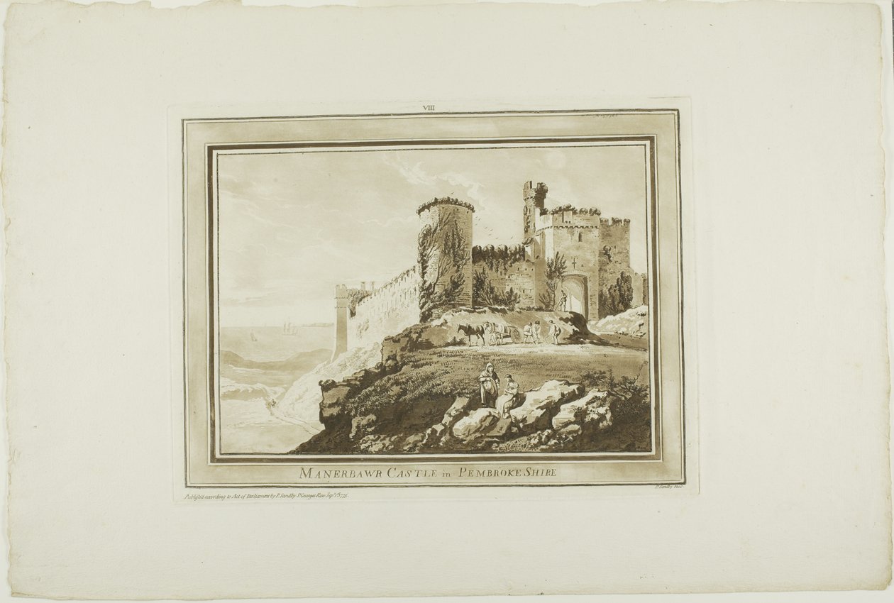 Manerbawr Castle in Pembroke Shire, from Twelve Views in Aquatinta from Drawings taken on the Spot in South Wales by Paul Sandby