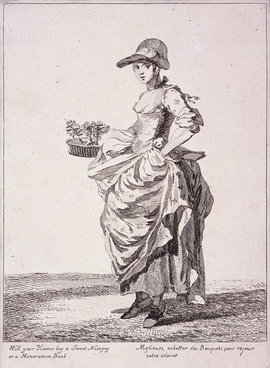 Nosegay and memo book seller, Cries of London by Paul Sandby