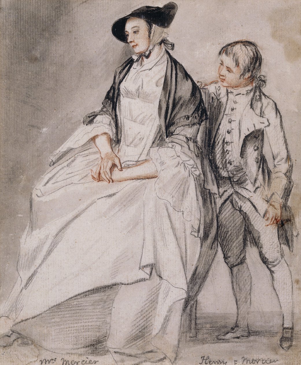 Study of Mrs Mercier seated in a Chair, and her youngest son, Henry Mercier standing behind her by Paul Sandby