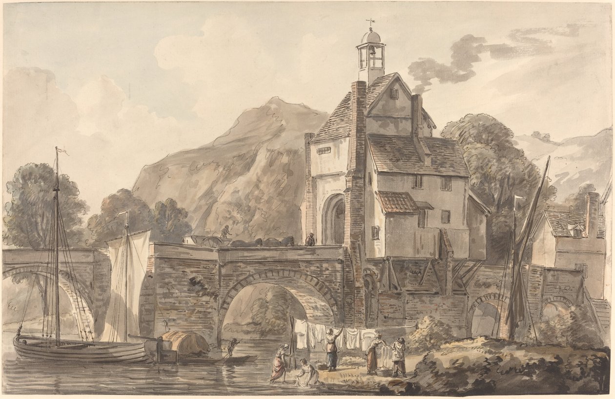 The Bridge at Bridgnorth in Shropshire by Paul Sandby