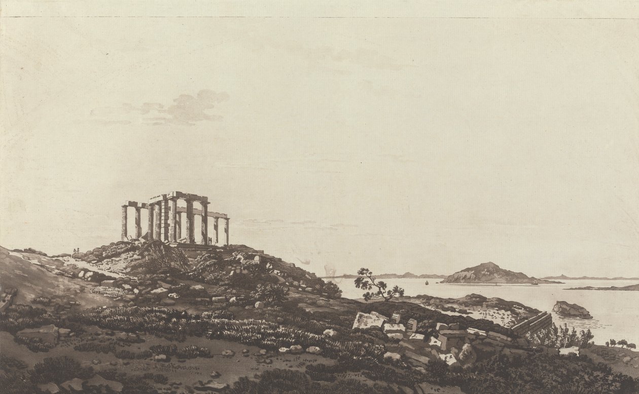 Views in the Levant: Ruined Temple on Hill at Suninum Overlooking Islands by Paul Sandby