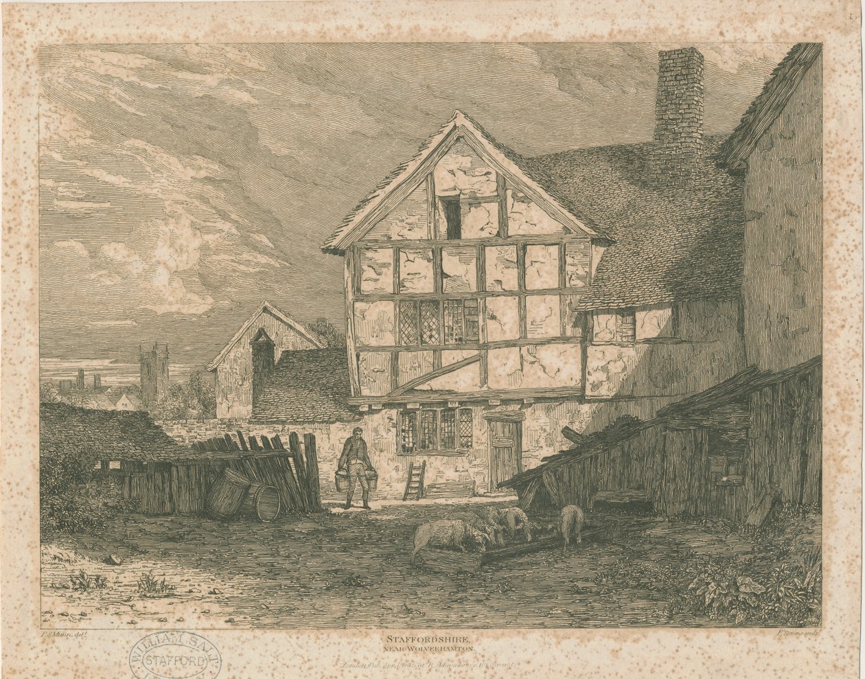Wolverhampton - Ruins of a half-timber house: steel engraving, nd [c.1815] by Paul Sandby Munn