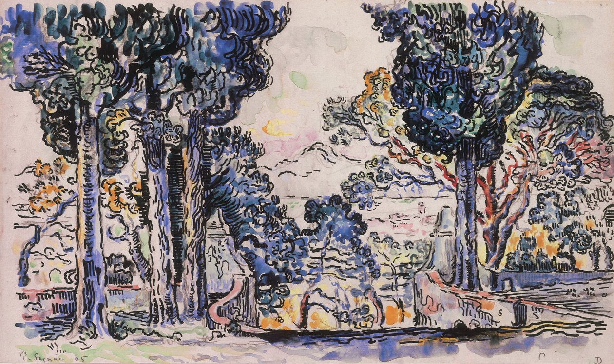 Cypresses in Sainte-Anne Saint-Tropez by Paul Signac