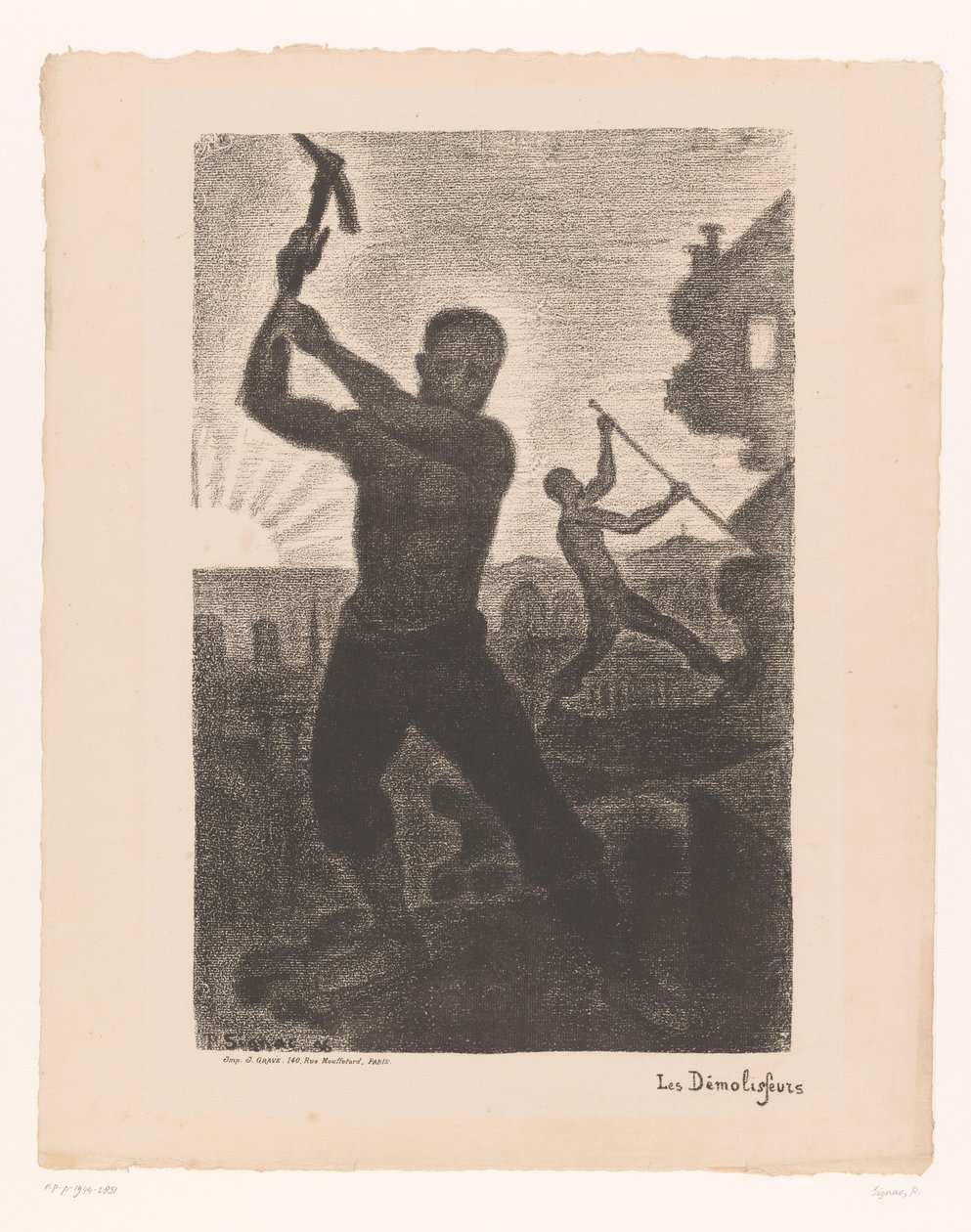 Two men demolishing a building (The demolishers) by Paul Signac
