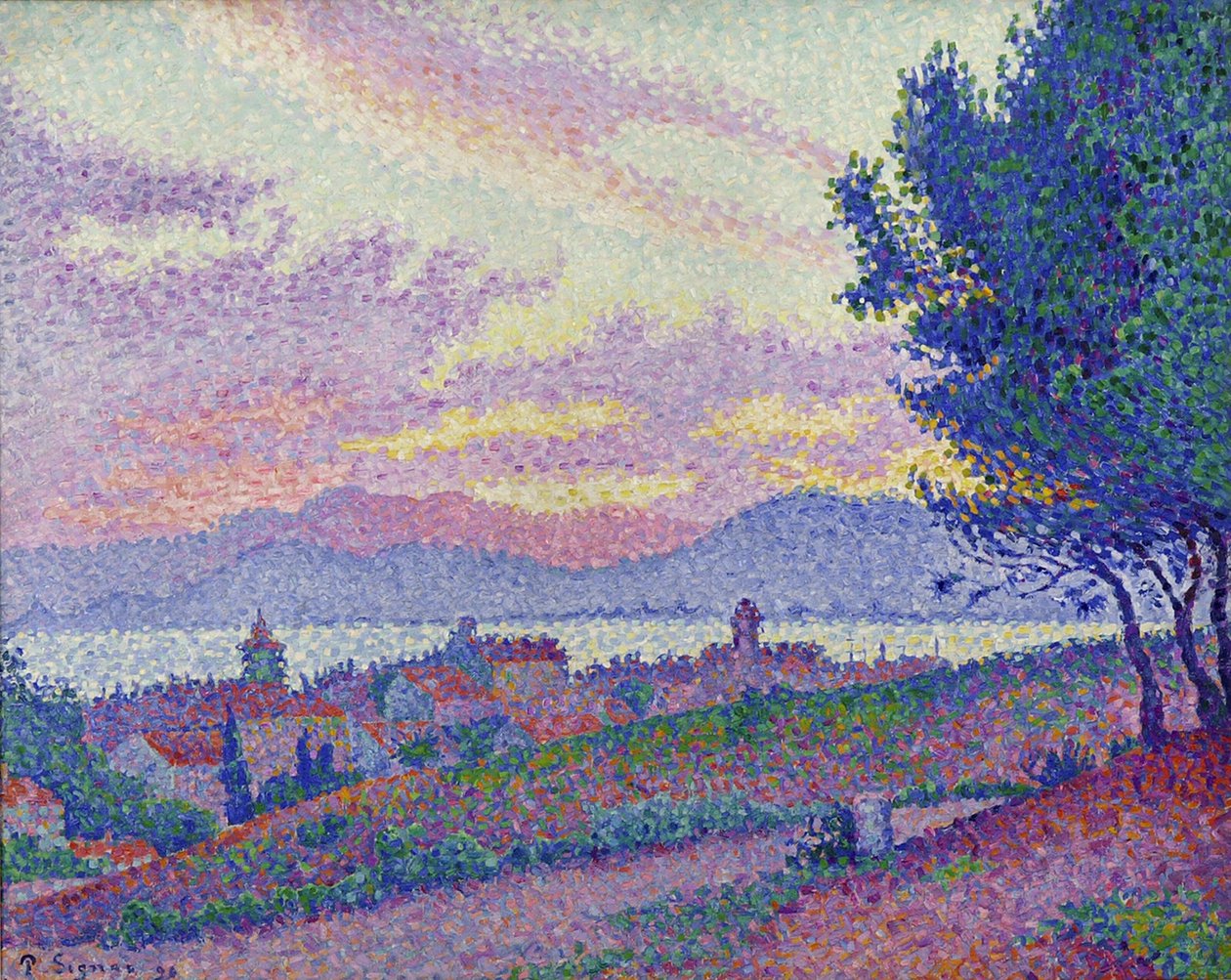 View of Saint-Tropez, sunset in the pine forest by Paul Signac