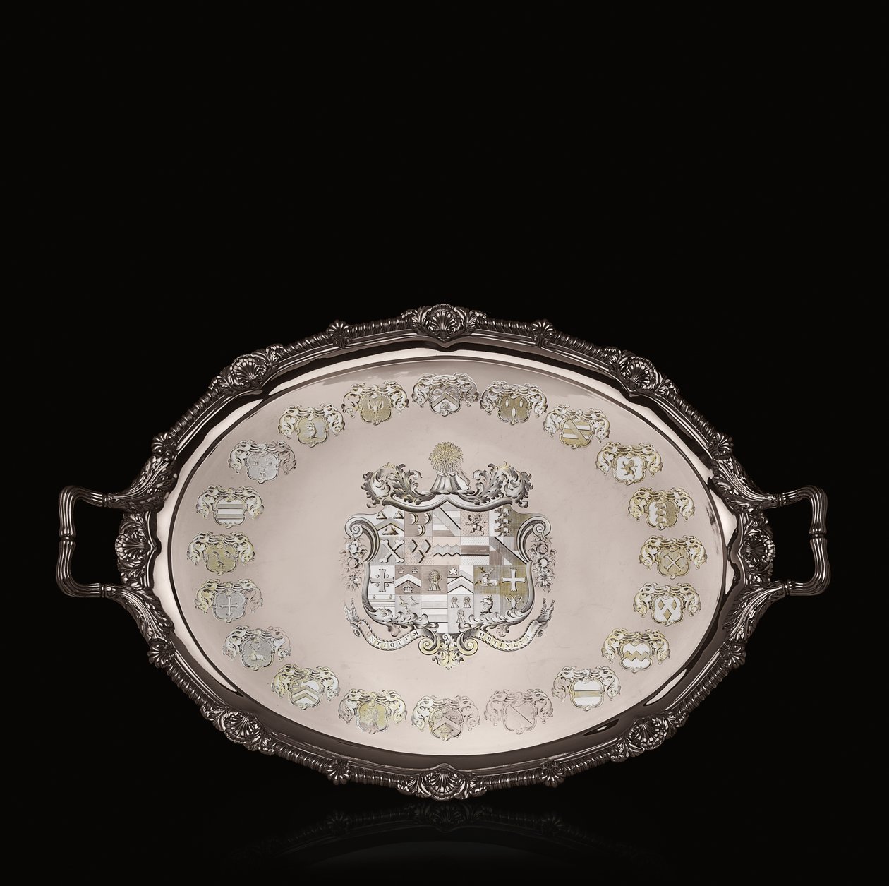 George III Tea Tray with Heraldic Engraving by Paul Storr