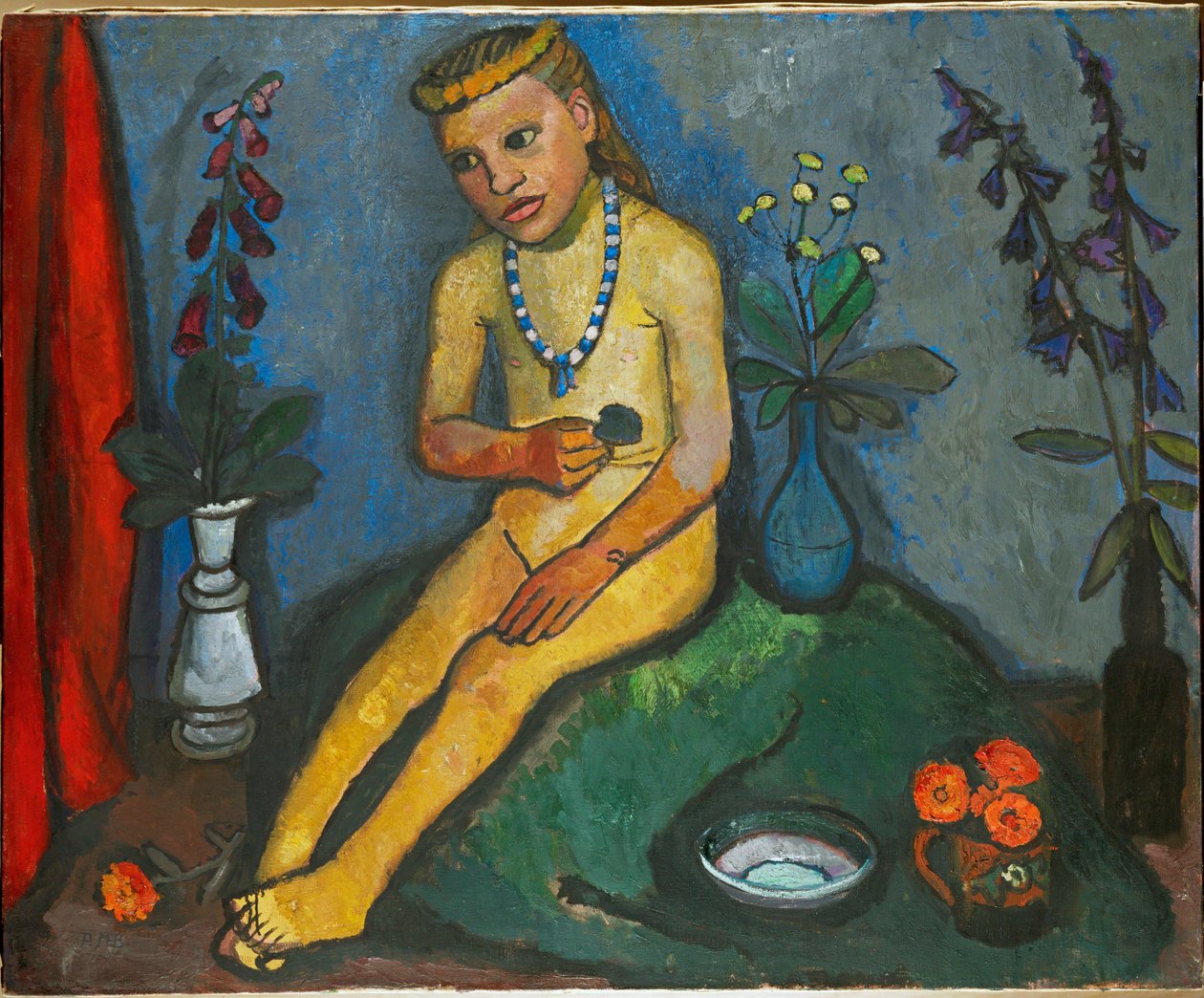 Seated Nude Girl with Flowers by Paula Modersohn-Becker