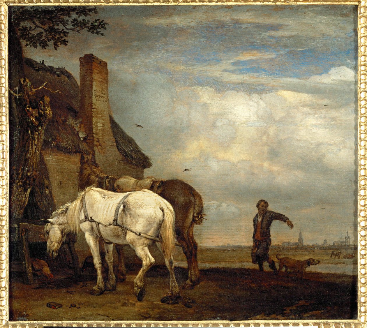 Two Work Horses in Front of a Farmhouse by Paulus (attr.to) Potter