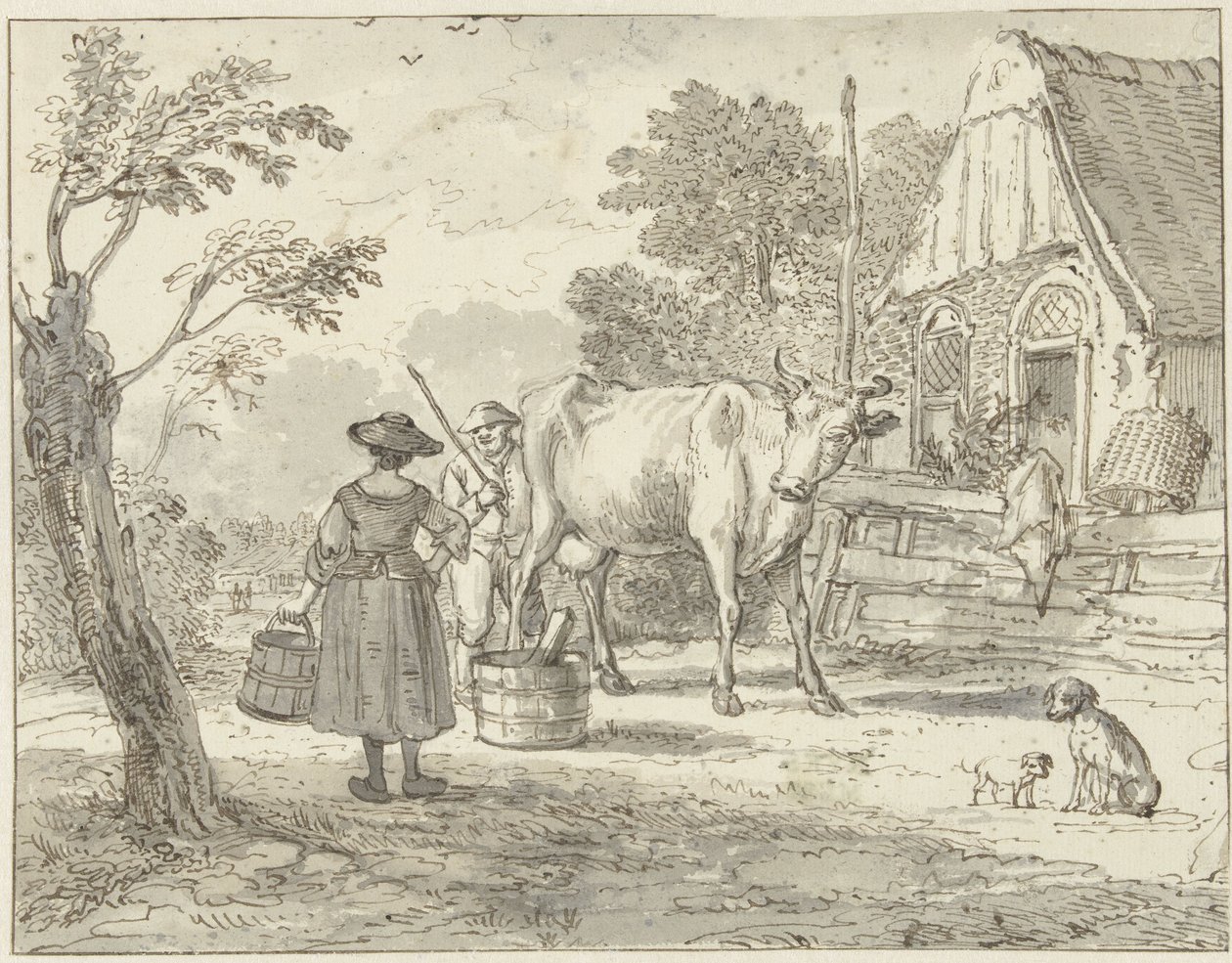 Farmers with a Cow in Front of the House by Paulus Constantijn la Fargue