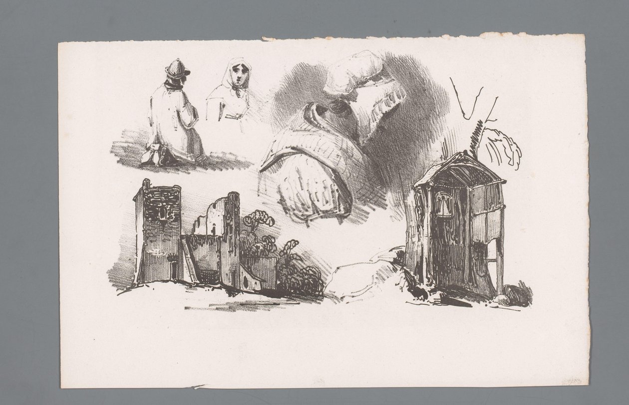 Three Figures and Two Ruins by Paulus Lauters