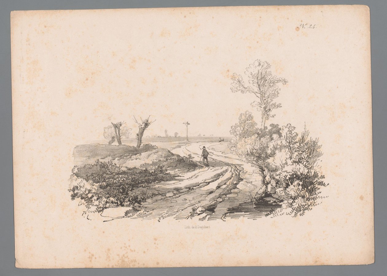 Landscape with Figure with a Walking Stick on a Country Road by Paulus Lauters