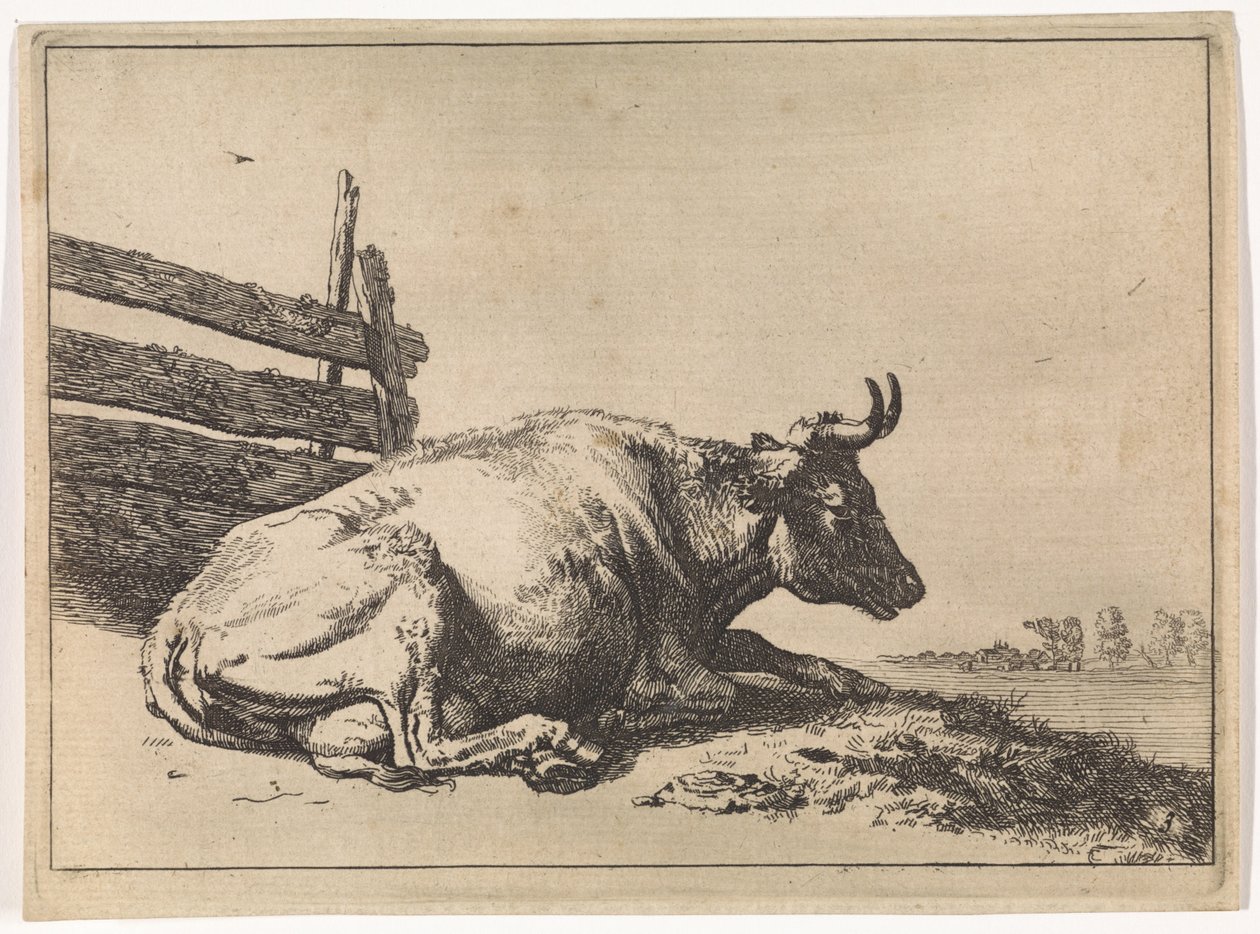 Lying Cow by a Fence by Paulus Potter