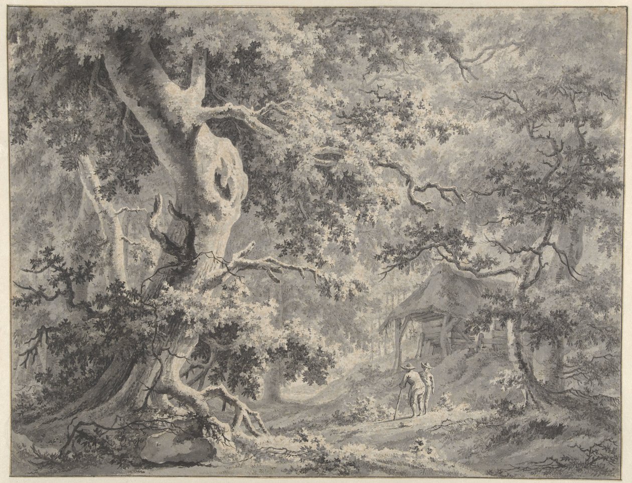 Forest Scene with Two Figures by a Hut by Paulus van Liender