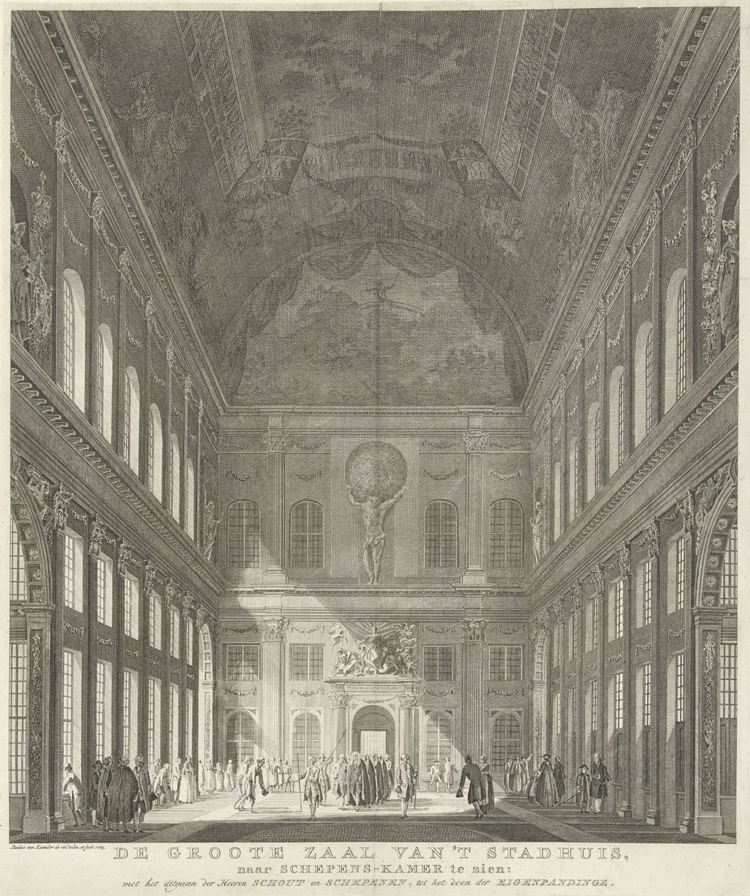 Civic Hall in the Town Hall on Dam Square in Amsterdam (The Great Hall of the Town Hall, Seen from the Aldermen