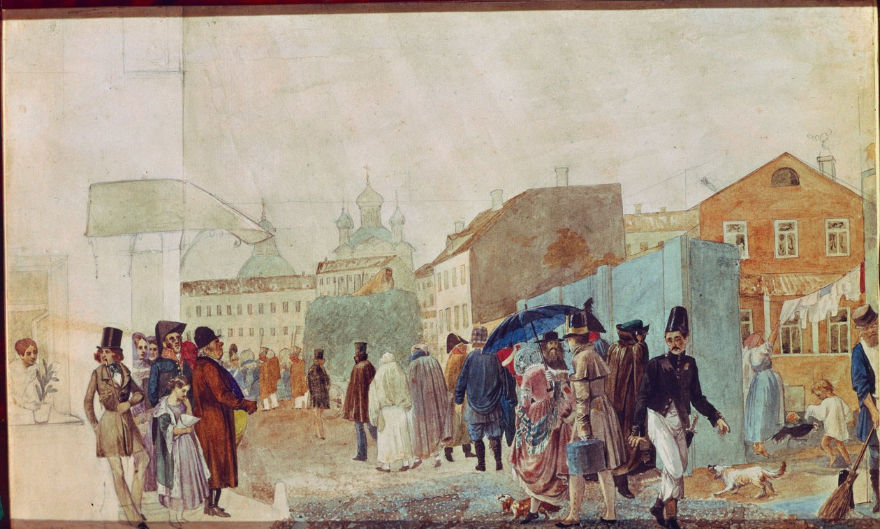 Street Scene in the Rain in Moscow by Pavel Andreevich Fedotov