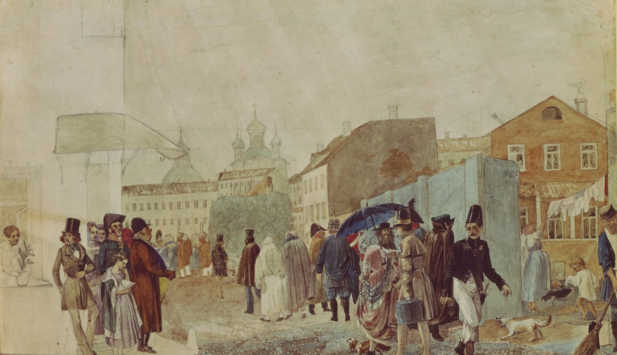Street Scene in Moscow During the Rain by Pavel Andreevich Fedotov