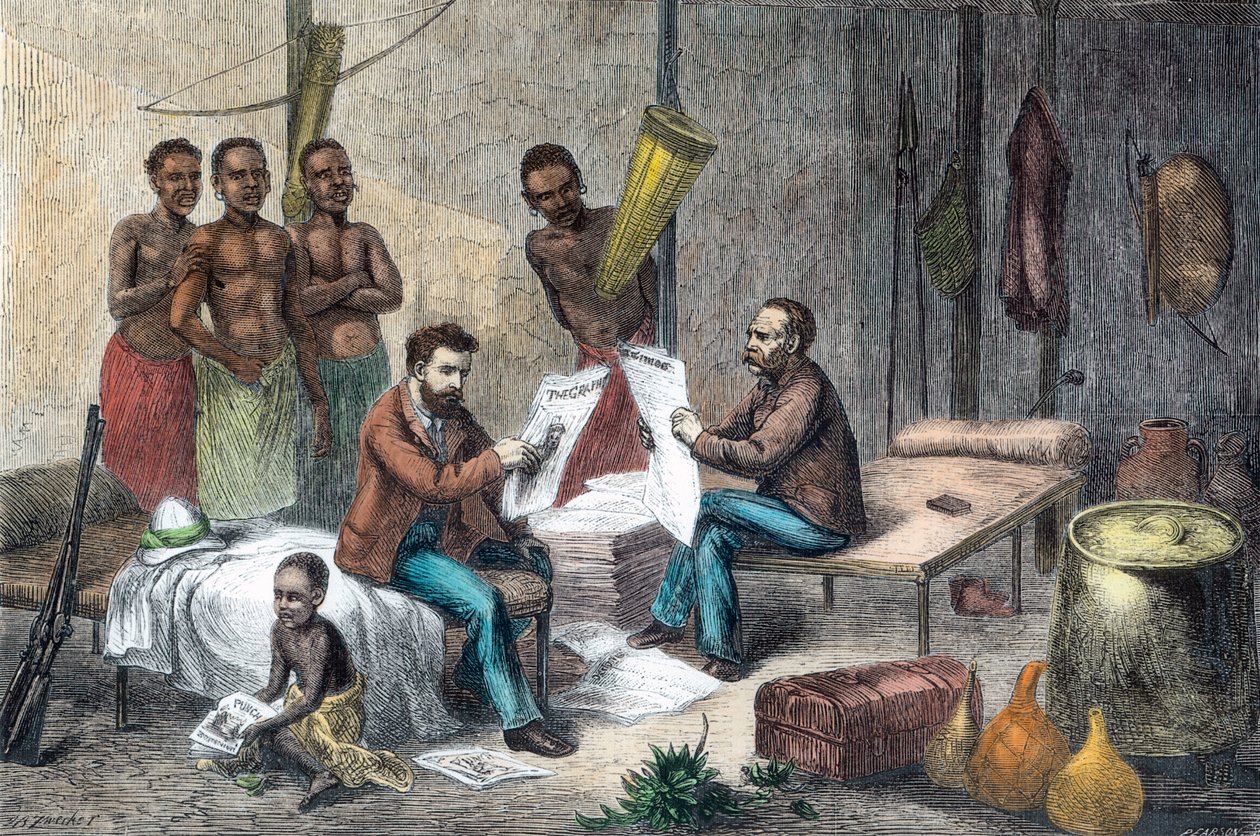Livingstone and Stanley receiving newspapers in Central Africa, 1871-1873 by Pearson