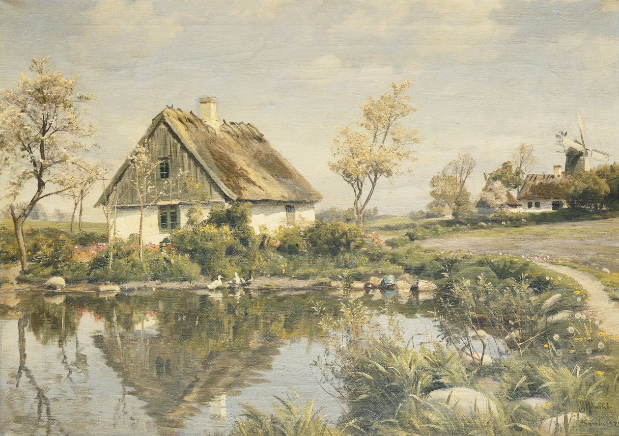 A Cottage by a Pond by Peder Monsted