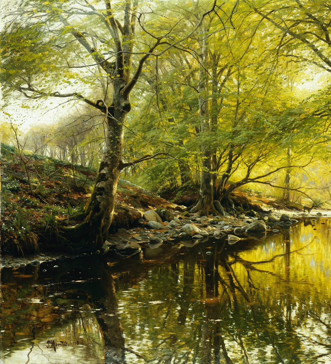 A Wooded River Landscape by Peder Monsted