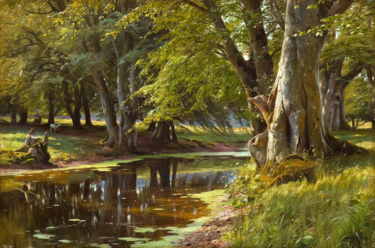 Peder Mønsted, Summer Day by the Forest Stream by Peder Monsted