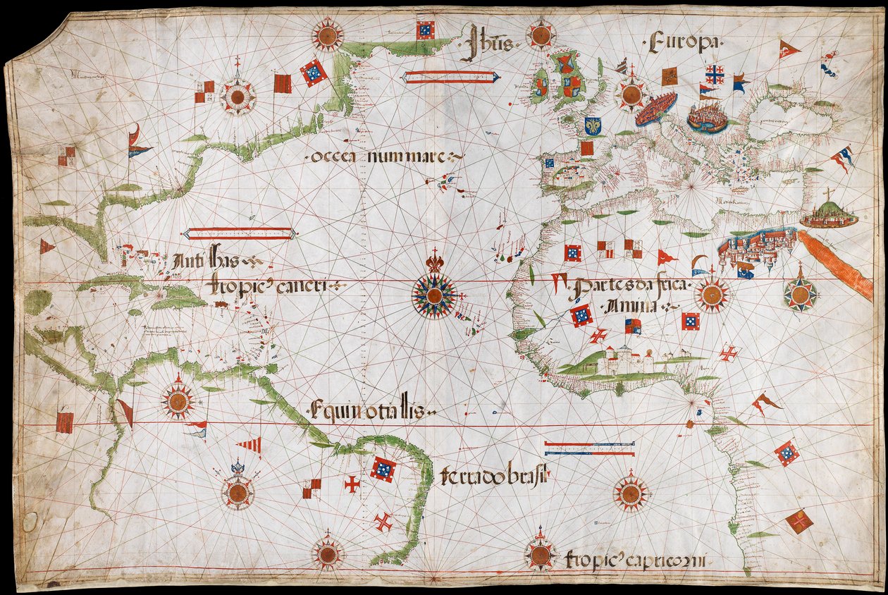 Chart of the Atlantic Ocean, Mediterranean and Black Sea, c.1535 by Pedro Reinel