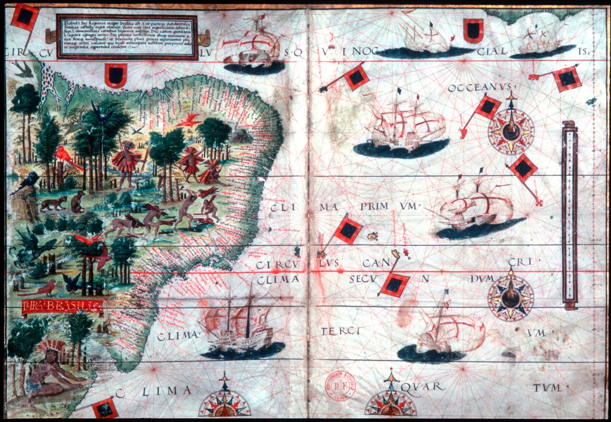 Map of Brazil by Portuguese navigators Pedro Reinel and Lopo Homen by Pedro Reinel