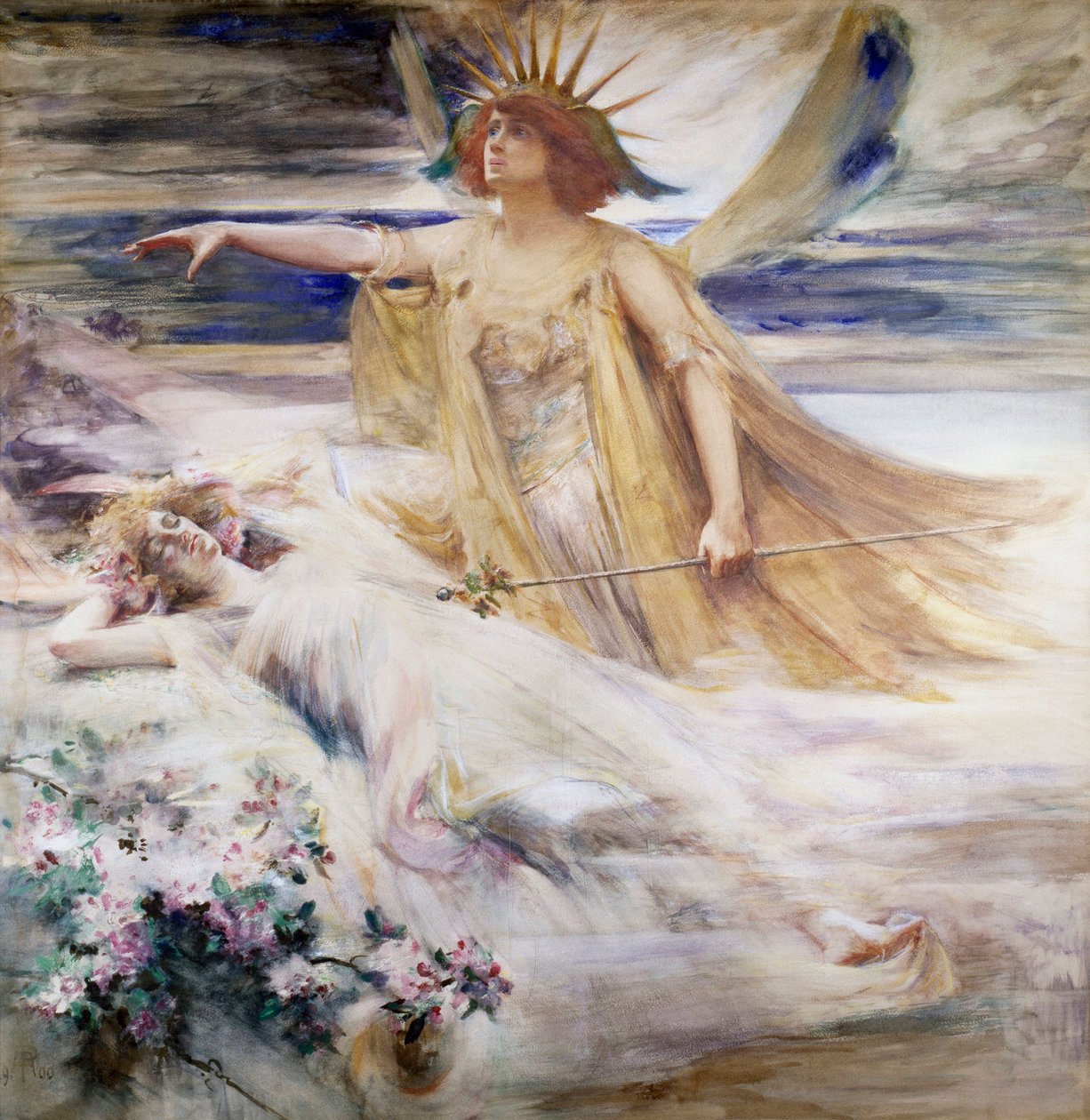 The Spirit of the New Century Allegory of the 20th Century Emerging Over the Sleeping 19th Century. Painting by Percy Anderson (pre-raphaelite) 1900 Private Collection by Percy Anderson