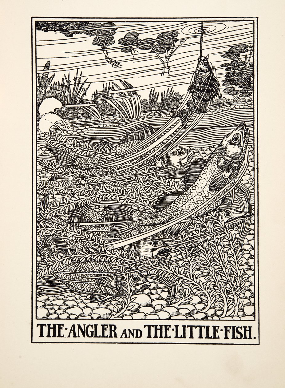 The Angler and the Little Fish, from A Hundred Fables of Aesop, published 1903 by Percy J. Billingshurst