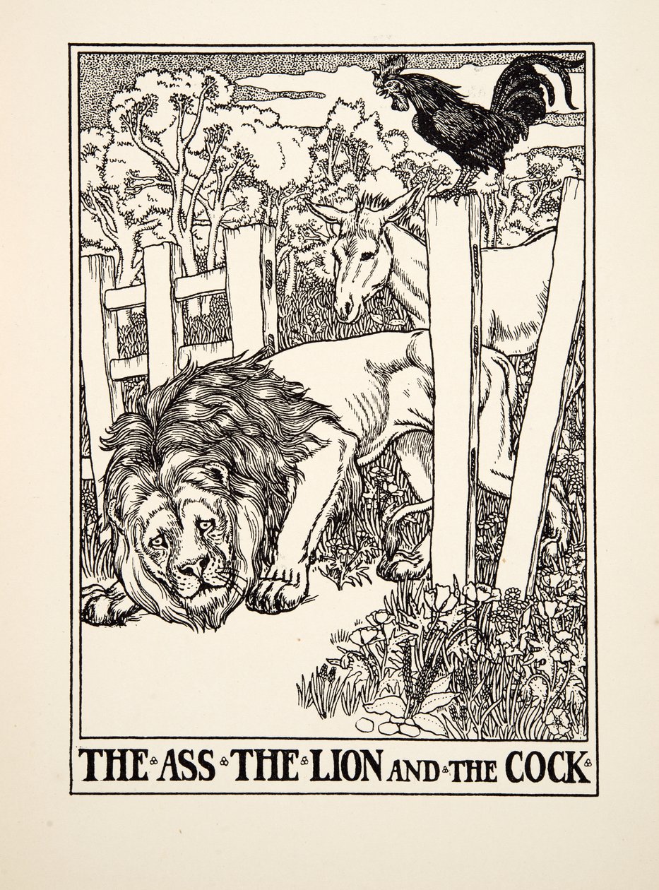 The Ass, the Lion and the Cock, from A Hundred Fables of Aesop by Percy J. Billingshurst