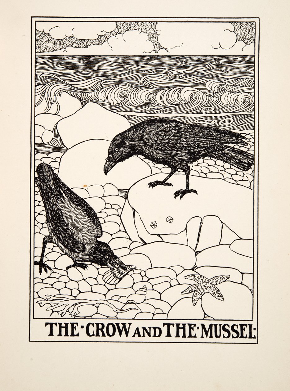 The Crow and the Mussel, from A Hundred Fables of Aesop, pub.1903 by Percy J. Billingshurst