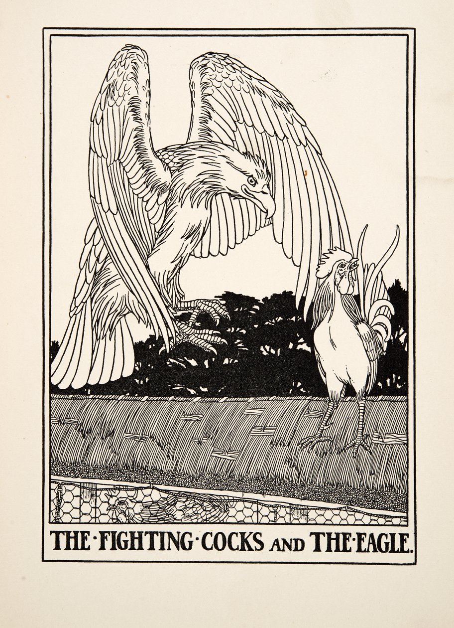 The Fighting Cocks and the Eagle, from A Hundred Fables of Aesop by Percy J. Billingshurst