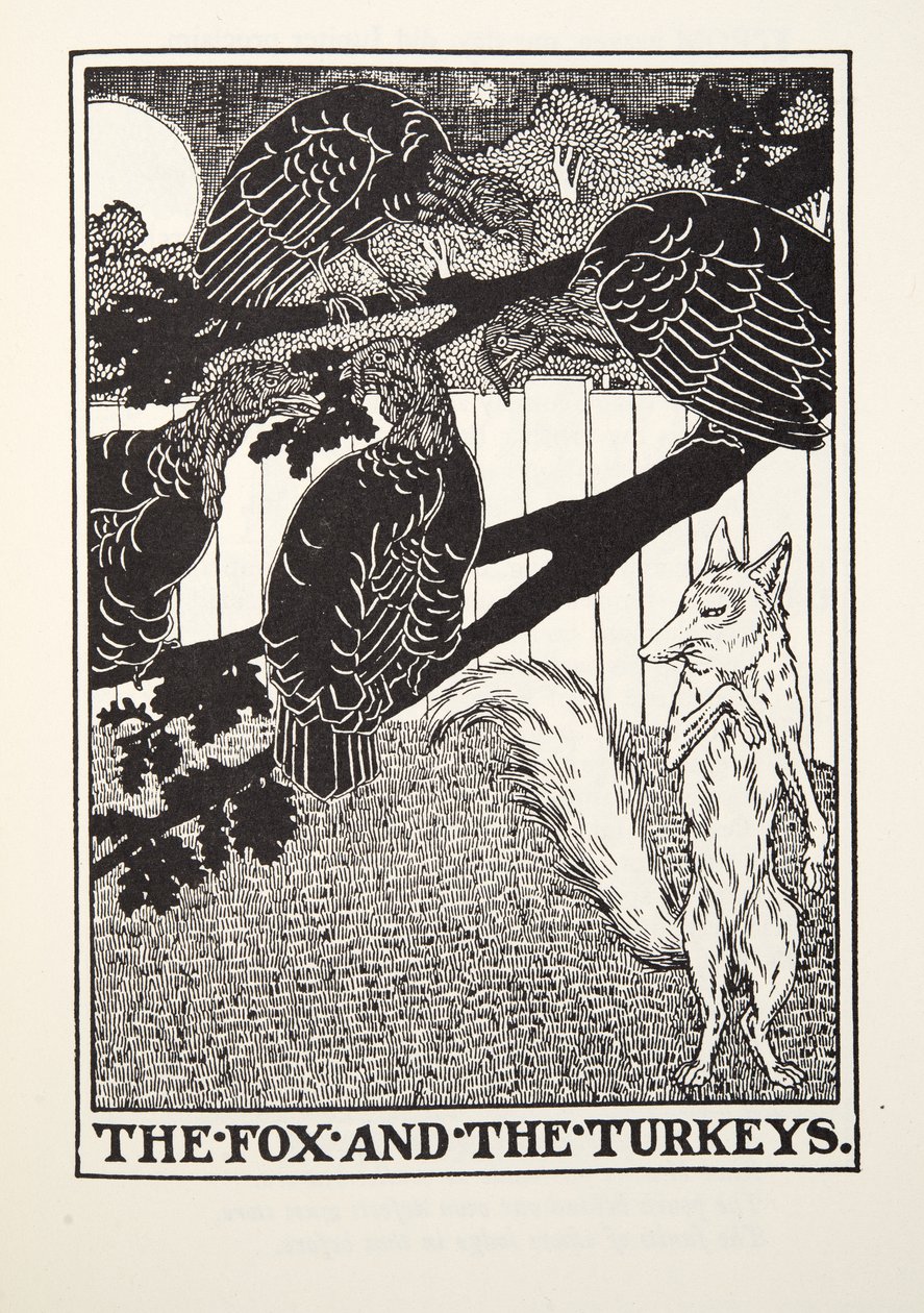 The Fox and the Turkeys, from Fontaine Fables, pub. 1905 by Percy J. Billingshurst