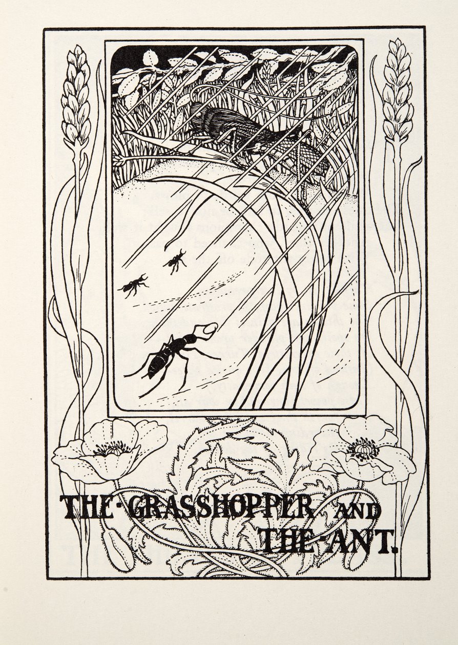 The Grasshopper and the Ant, from Fontaine Fables, pub. 1905 by Percy J. Billingshurst