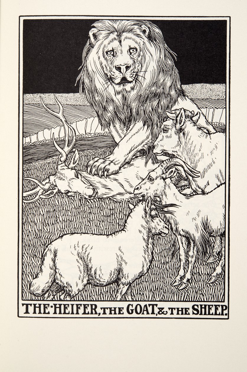 The Heifer, the Goat and the Sheep, from Fontaine Fables by Percy J. Billingshurst