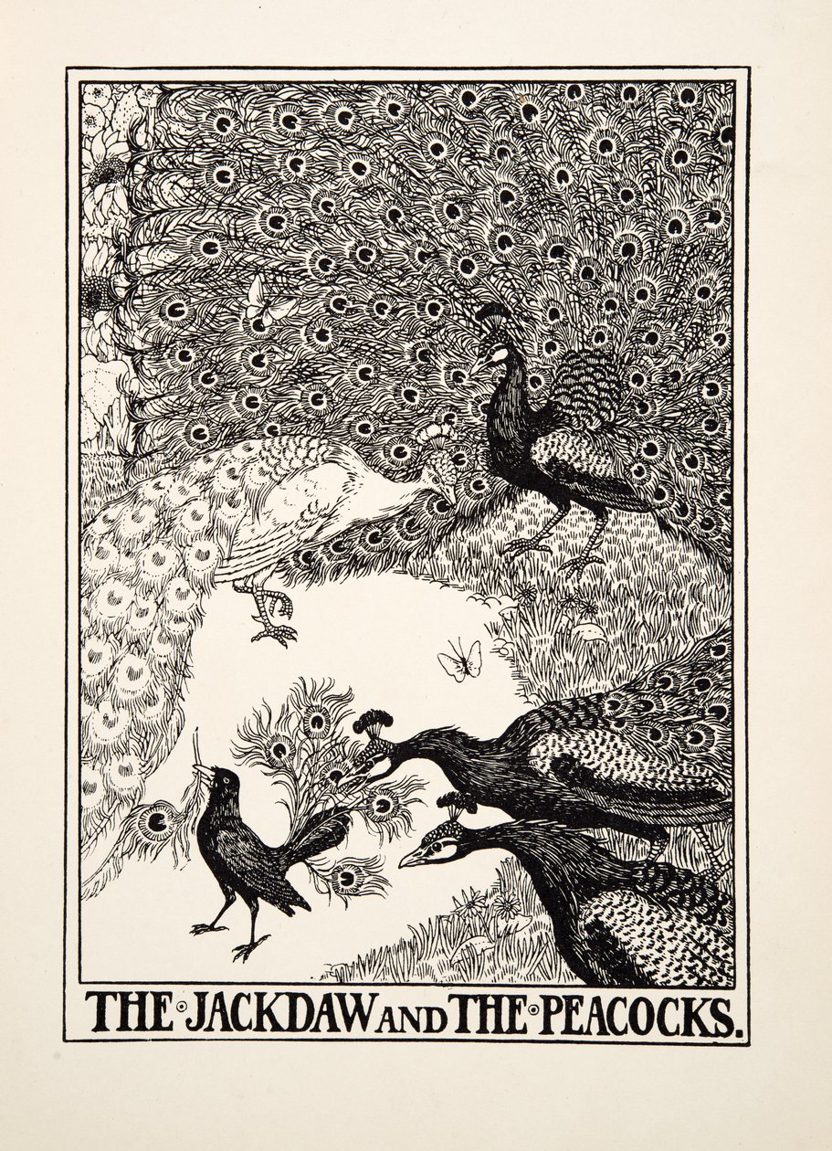 The Jackdaw and the Peacocks, from A Hundred Fables of Aesop by Percy J. Billingshurst