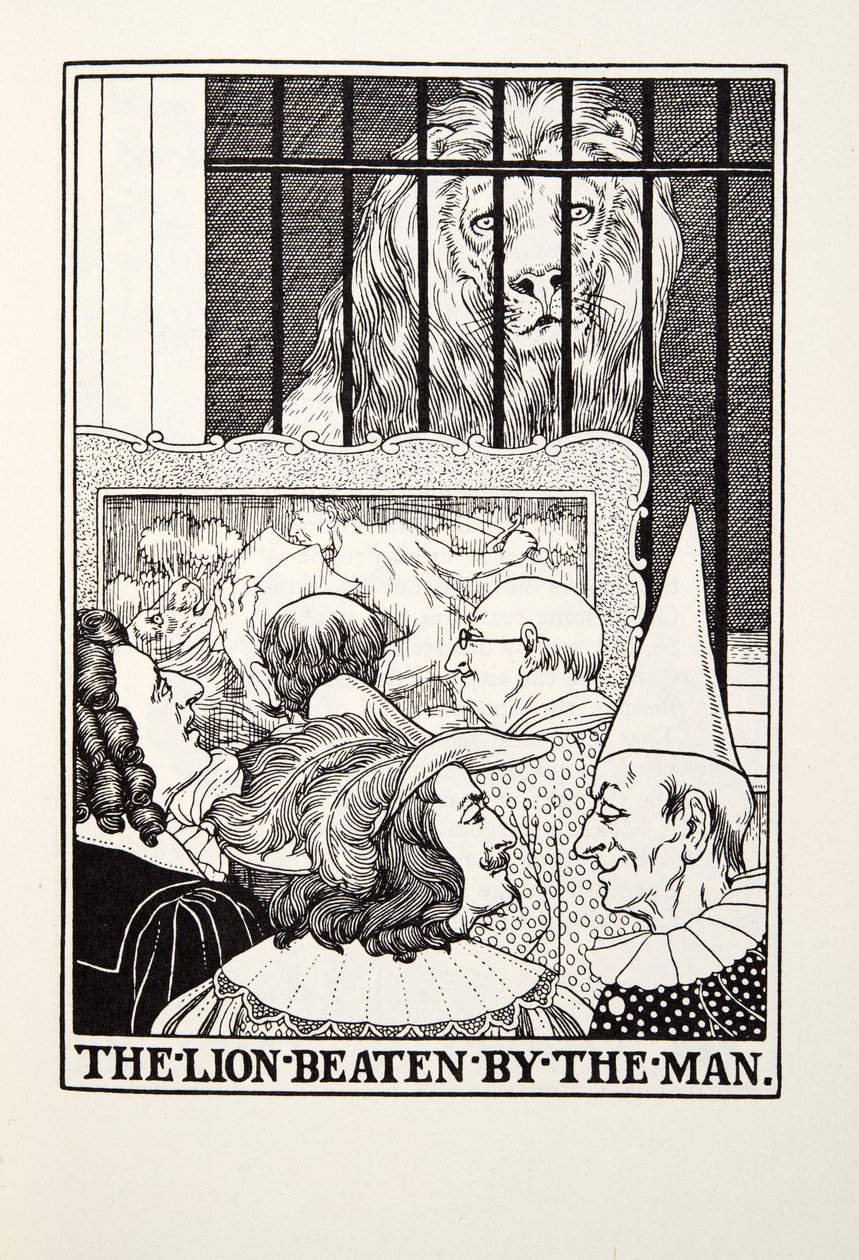The Lion Beaten by the Man, from Fontaine Fables by Percy J. Billingshurst