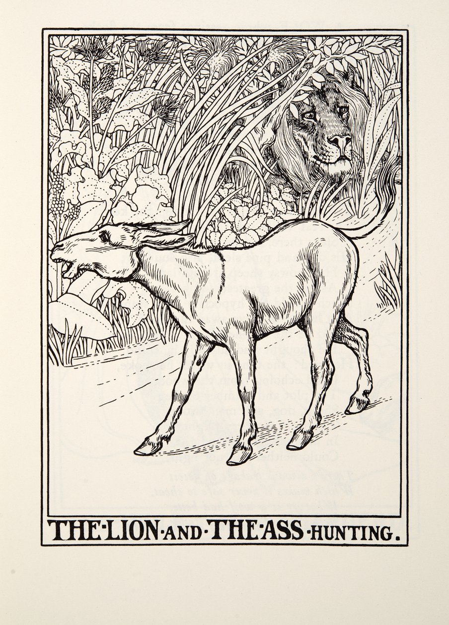 The Lion and The Ass Hunting, from Fontaine Fables, pub. 1905 by Percy J. Billingshurst