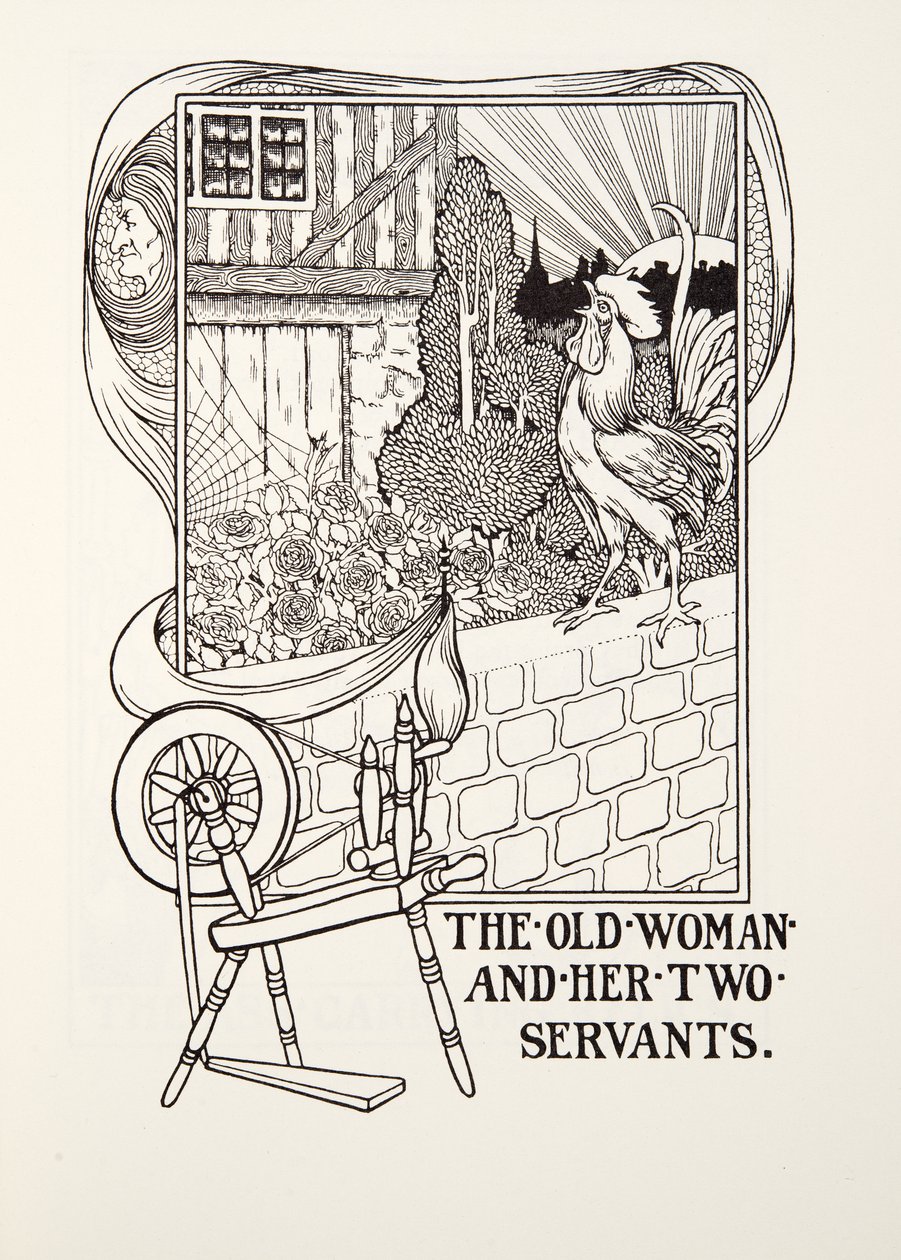 The Old Woman and her Two Servants, from Fontaine Fables, pub. 1905 by Percy J. Billingshurst