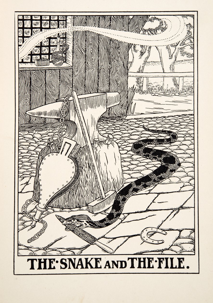 The Snake and the File, from A Hundred Fables of Aesop, published 1903 by Percy J. Billingshurst