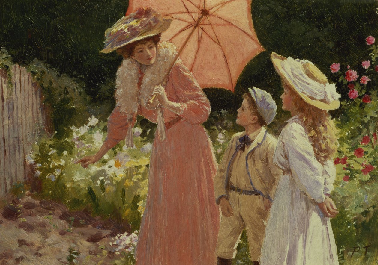 A Lady with a Parasol Showing How to Make a Strawberry Barrel by Percy Tarrant