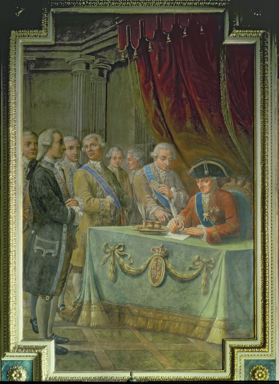 Charles III Signs the Decree Authorising Trade with Asia and the Philippines by Pere Pau Muntanya