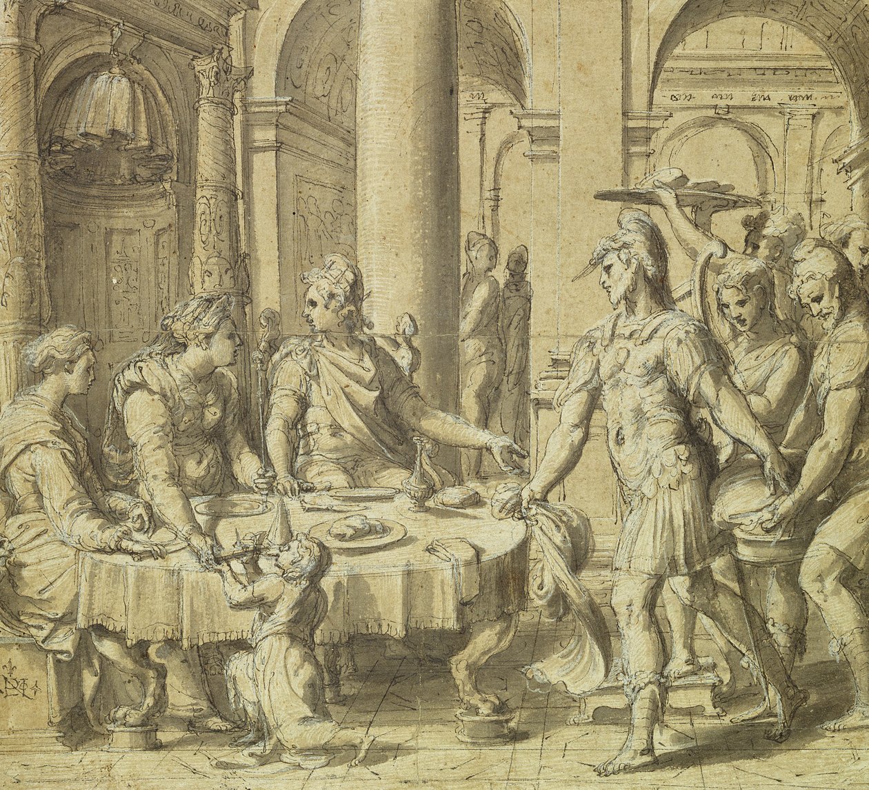 The Banquet of Dido and Aeneas, model for a tapestry in the Story of Aeneas series, c.1532 by Perino del Vaga