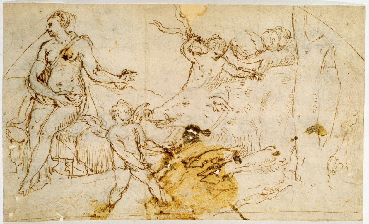 Venus, Putti and a Wild Boar by Perino del Vaga