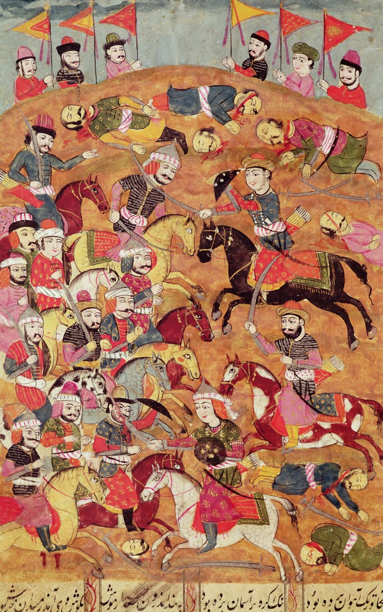 Battle between the Persians and the Turanians, illustration from the ...