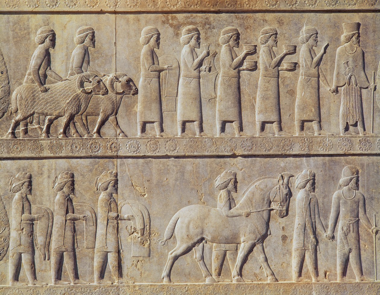 Detail of the Relief Frieze on the East Stairway to the Apadana Depicting Delegates from the Subject Lands of the Empire Bearing Lavish Gifts for a Ceremony, Achaemenian Period by Persian School